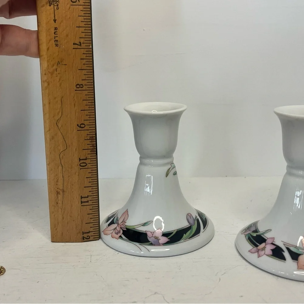 Pair of Vintage 1983 Wicks ’N’ Sticks Fiona Black Porcelain Candle Sticks